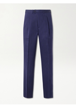 Saman Amel - Amo Straight-Leg Pleated Silk and Linen-Blend Suit Trousers - Men - Blue - IT 46