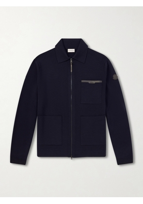 Moncler - Leather-Trimmed Virgin Wool Zip-Up Cardigan - Men - Blue - S