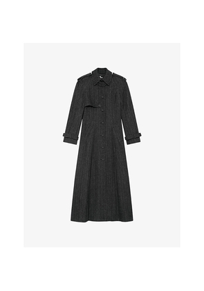Womens The Kooples Collared Long-Sleeve Stretch Wool-Blend Coat