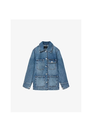 Womens Allsaints Bex Crystal-Stud Relaxed-Fit Denim Jacket