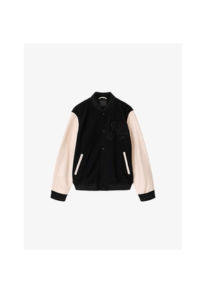 Mens Allsaints Holloway Brand-Appliqué Wool and Leather Bomber Jacket