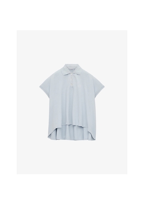 Womens Loewe Logo-Embroidered Dipped-Hem Cotton-Blend Polo Shirt