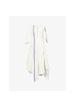Womens JW Anderson Draped-Hem Branded-Stripe Linen Midi Dress
