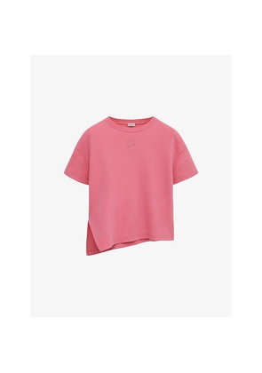 Womens Loewe Logo-Embroidered Asymmetric-Hem Cotton-Blend T-Shirt