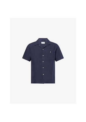 Mens Percival Short-Sleeve Cuban-Collar Linen Shirt