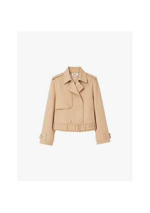 Womens Ro&Zo Cropped Belted-Hem Cotton Trench