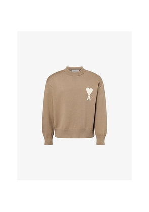 Mens Ami Paris Ami De Coeur Intarsia Cotton-Wool Blend Knitted Jumper