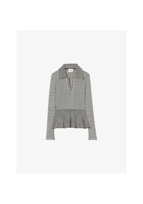 Womens Claudie Pierlot Striped Ribbed Knitted Polo Top