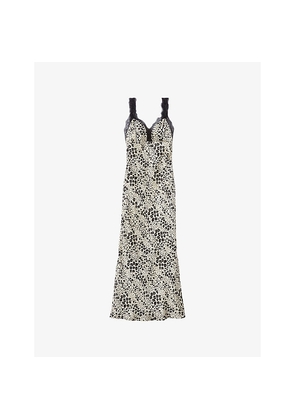 Womens Claudie Pierlot Animal-Print Lace-Trim Satin Midi Dress
