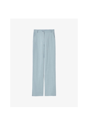Womens Claudie Pierlot Straight-Leg Pressed-Crease Linen-Blend Trousers