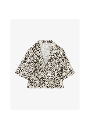 Womens Claudie Pierlot Animal-Print Short-Sleeved Satin Shirt