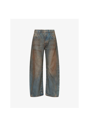 Womens Free People Good Luck Mid-Rise Barrel-Leg Denim Jeans