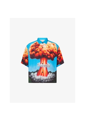 Mens Braindead Graphic-Print Shirt-Sleeve Woven Shirt