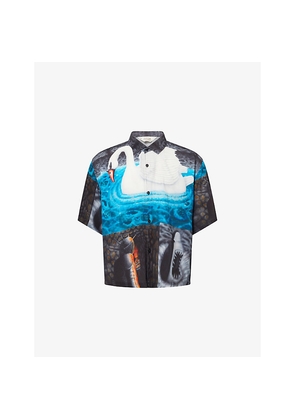 Mens Braindead Graphic-Print Shirt-Sleeve Woven Shirt