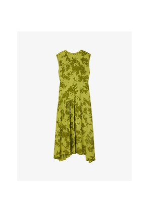 Womens Whistles Floral-Print Asymmetric-Hem Woven Midi Dress
