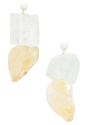 Zycloom Stoneage Earrings in Aquamarine  Citrine  & Sterling Silver - Baby Blue,Peach. Size all.