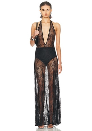 ADRIANA DEGREAS Lace Bare-Back Long Dress in Black - Black. Size S (also in ).