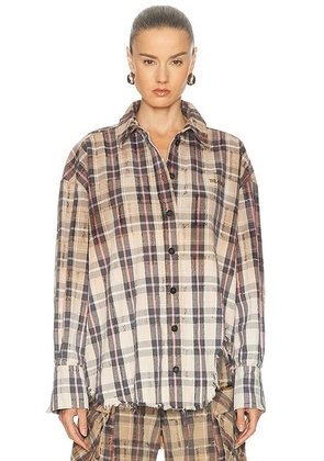 THE ATTICO Flannel Shirt in Beige & Black - Tan. Size 42 (also in ).