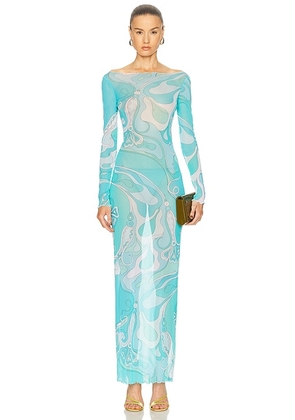 Emilio Pucci Long Sleeve Dress in Turquoise - Baby Blue. Size 42 (also in ).