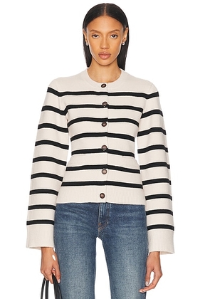 Jenni Kayne Cooper Cardigan in Ivory & Black Stripe - Nude. Size L (also in XS, S, M, XL).
