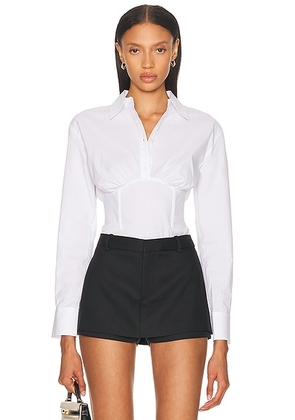 Fleur du mal Poplin Button Down Bodysuit in White - White. Size L (also in M).