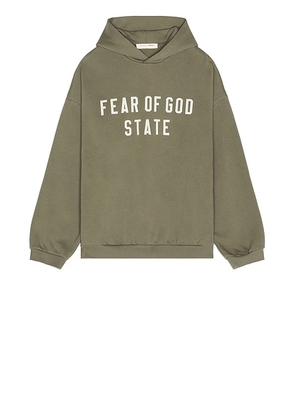 Fear of God ESSENTIALS 90S Fit Fleece Hoodie in Moss - Sage. Size L (also in ).