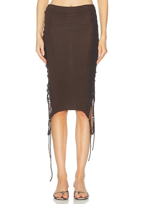 Jade Cropper Side Tie Midi Skirt in Dark Brown - Brown. Size 34 (also in 36, 38, 40).