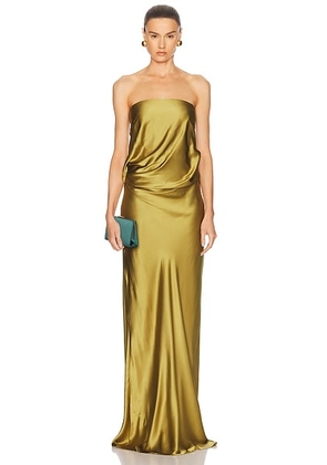 The Sei Draped Strapless Gown in Antique Gold - Olive. Size 2 (also in 0, 4, 6).