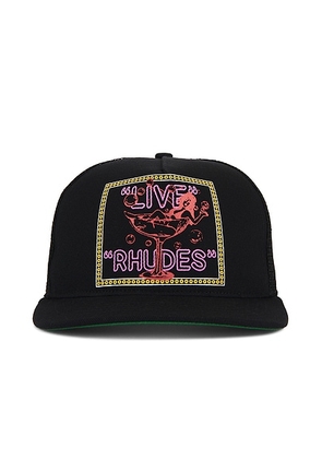 Rhude Live Rhudes Trucker Hat in Black - Black. Size all.