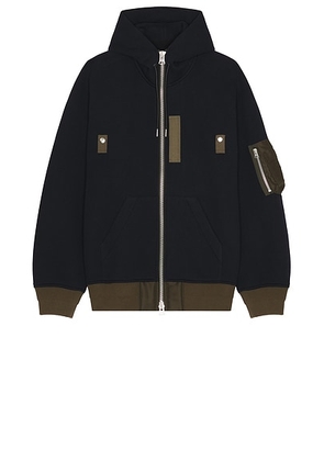 Sacai Sponge Sweat Hoodie in Navy & Dark Khaki - Navy. Size 3 (also in ).