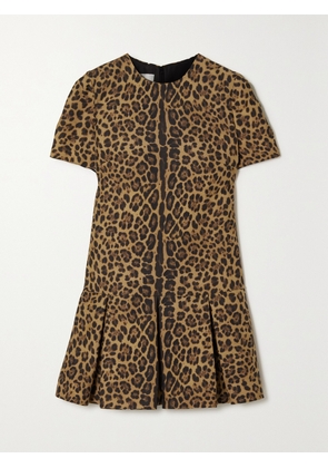 Valentino Garavani - Pleated Leopard-print Wool And Silk-blend Mini Dress - Brown - IT36,IT38,IT40,IT42,IT44