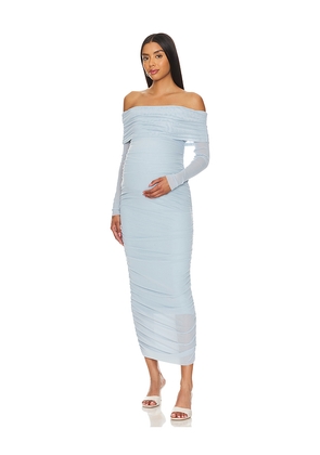 BUMPSUIT Off The Shoulder Mesh Dress in Baby Blue. Size L. Also in XS, S.