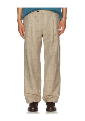 Corridor Plaid Linen Pleated Trouser in Brown. Size 34. Also in 31.