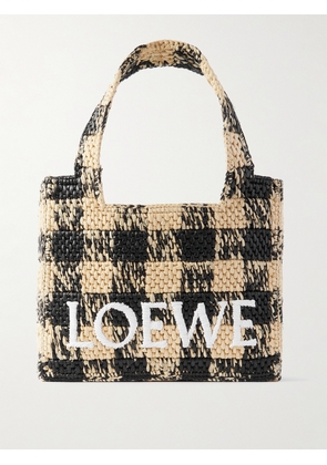 LOEWE - + Paula's Ibiza Mini Leather-trimmed Embroidered Gingham Raffia Tote - Neutrals - One size
