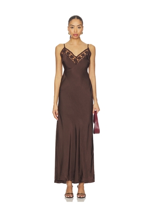 Bardot Bonita Lace Trim Maxi Dress in Chocolate. Size 2. Also in 4, 6, 8, 10, 12.