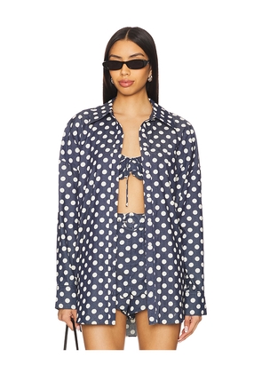 For Love & Lemons Dolly Dot Denim Button-down Top in Blue. Size M. Also in XS.