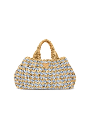 FWRD Renew Prada Raffia Tote Bag in Blue,Brown.