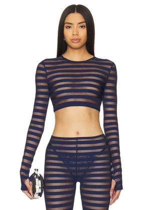 Norma Kamali Cropped Long Sleeve Crewneck Top in Navy. Size S. Also in M.