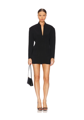 Norma Kamali Oversized Long Sleeve Shoulder Pad Front Zip Mini Dress in Black. Size S. Also in M.