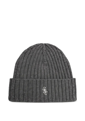 Sporty & Rich ribbed logo-embroidered beanie hay - Grey
