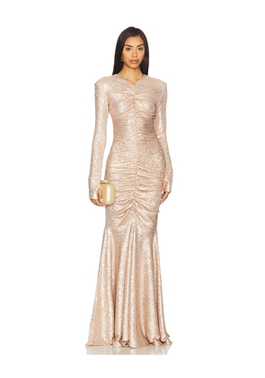 Norma Kamali Long Sleeve Fishtail Gown in Metallic Neutral. Size L. Also in XL.