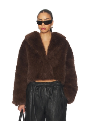 LIONESS Madame Faux Fur Jacket in Chocolate. Size XXS. Also in S, M, XXL.