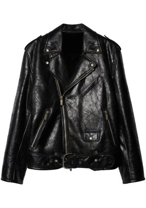 Off-White crinkled leather biker jacket - Black