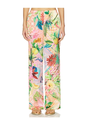 Luli Fama Elastic Waistband Pant in Pink,Green. Size XS. Also in S, M.