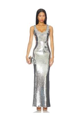 The New Arrivals by Ilkyaz Ozel Manu Sequin Maxi Dress in Metallic Silver. Size 38/6. Also in 36/4.