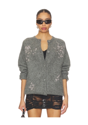 Markgong Beaded Mohair Knit Cardigan in Grey. Size S. Also in M, L.
