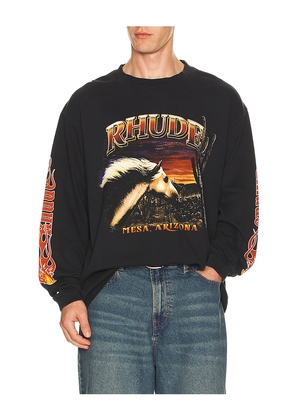 Rhude Mesa Stallion Long Sleeve Tee in Black. Size M. Also in XL/1X.
