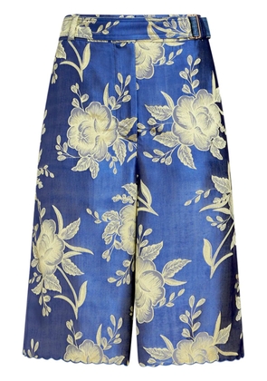 ETRO floral-jacquard belted shorts - Blue
