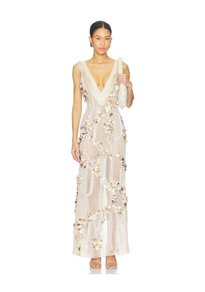 PatBO Seashell Embroidery Gown in Beige. Size 4. Also in 0.