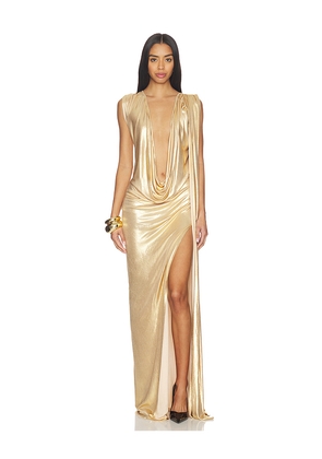 Sid Neigum Floor Length Reversible Cowl Dress in Metallic Gold. Size S. Also in XS.